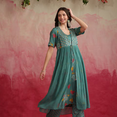 Floral Printed Layered Cord Set With Jacket