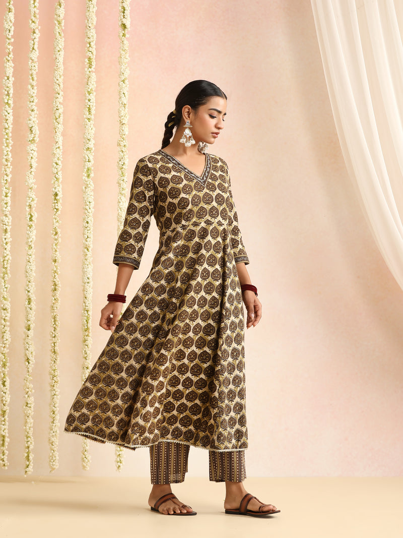 Women Ethnic Motifs Printed Pure Cotton Kurta & Trouser With Dupatta