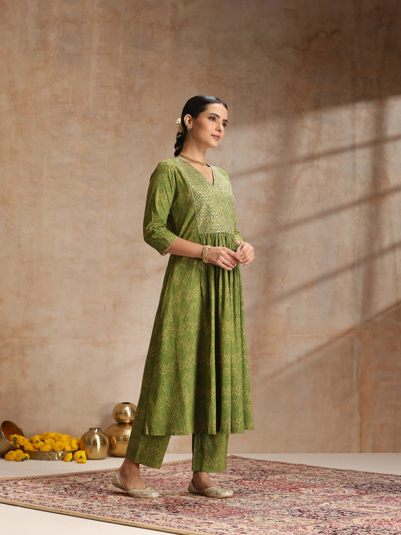 Women Ethnic Motifs Printed Sequinned Anarkali Kurta with Trousers & Dupatta