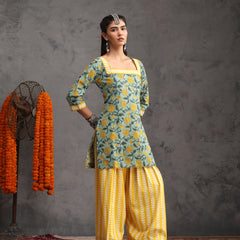 Khushal K Women Cotton Kurta Farsi Salwar Set - Green