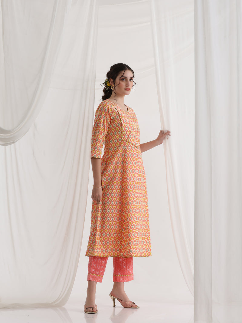Khushal K Women Geometric Printed Pure Cotton A-Line Kurta set