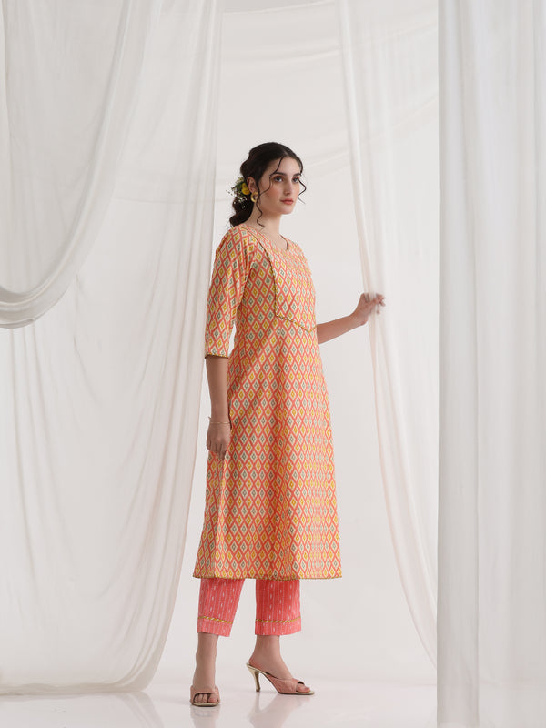 Khushal K Women Geometric Printed Pure Cotton A-Line Kurta set