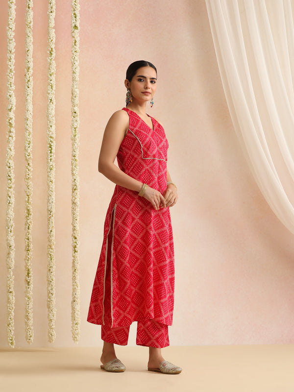 Women Bandhani Printed Kurta with Palazzos & Dupatta