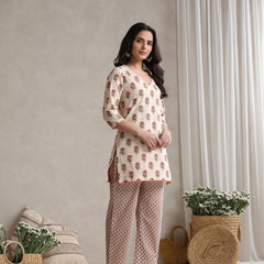 Khushal K Floral Printed V-Neck Pure Cotton Kurta set