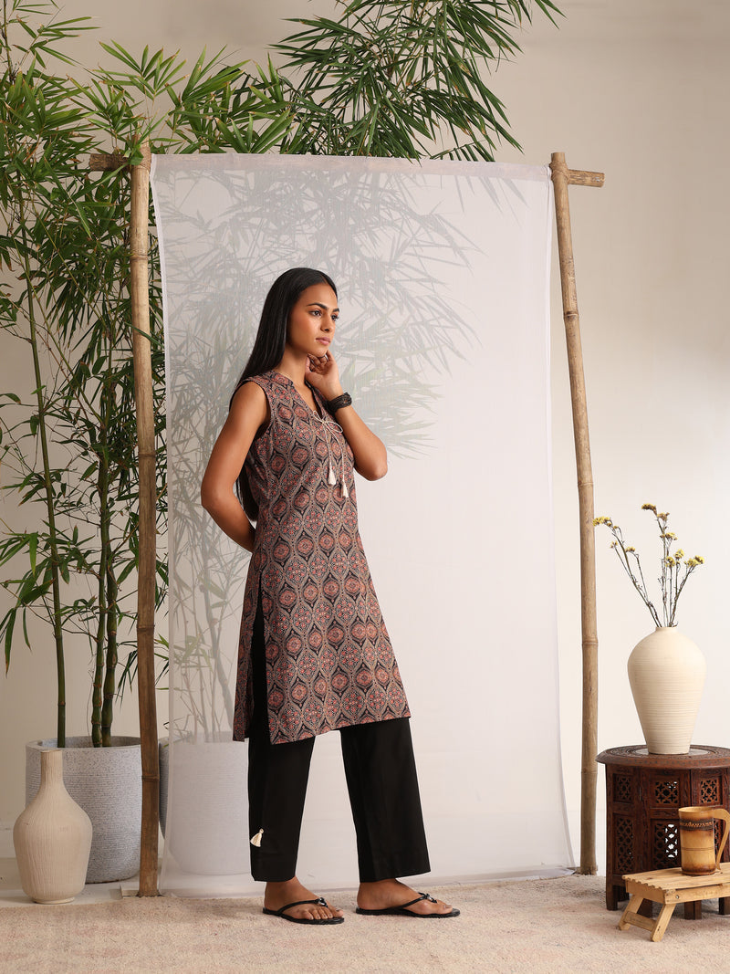 Khushal K Women Cotton kurta With Pant set - Black