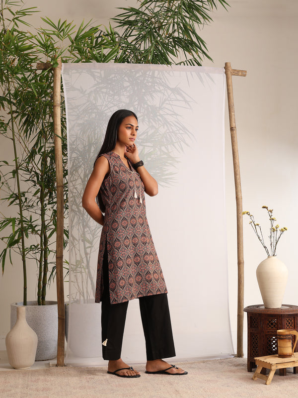 Khushal K Women Cotton kurta With Pant set - Black