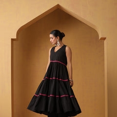 Khushal K Women Cotton Kurta and Palazzo With Dupatta Set - Black
