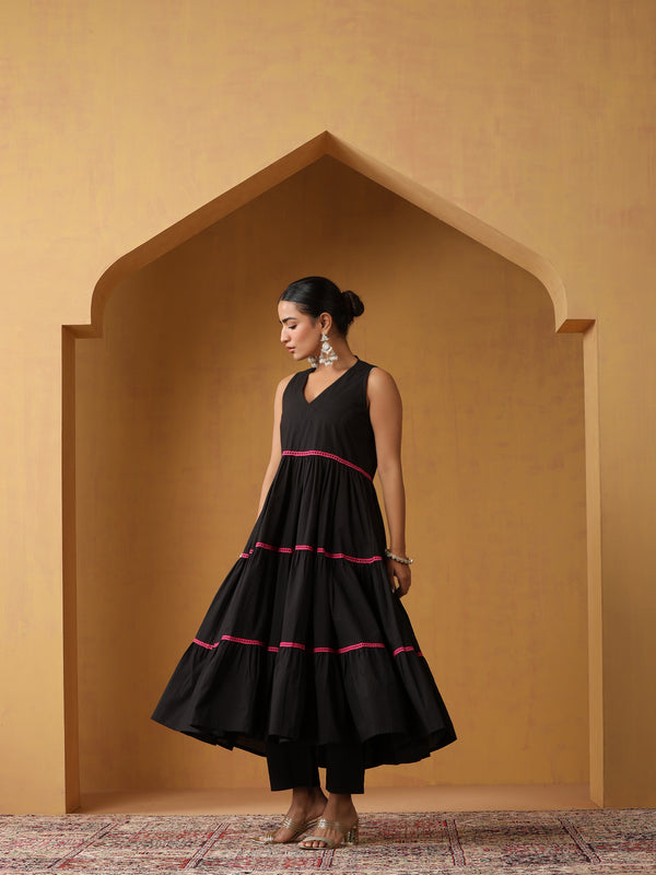 Khushal K Women Cotton Kurta and Palazzo With Dupatta Set - Black