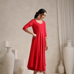 Khushal K Women Red Anarkali Zari Kurta set