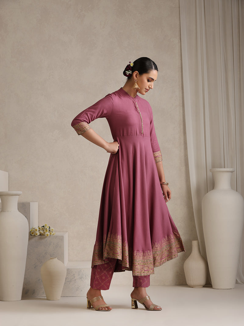 Pink printed Kurta with Palazzos with dupatta
