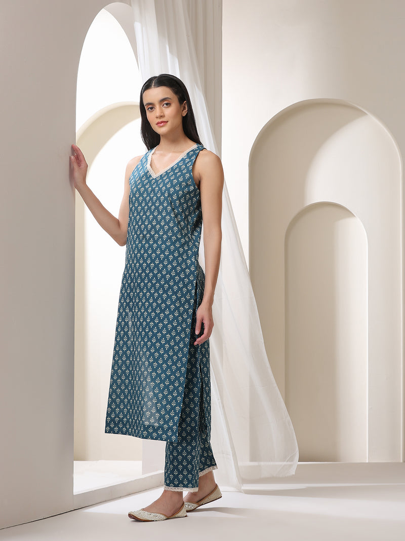 Women Ethnic Motifs Printed Regular Pure Cotton Kurta with Palazzos & With Dupatta