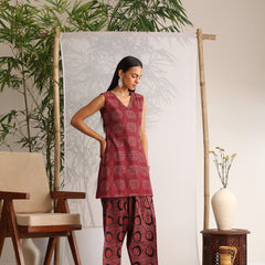 Khushal K Women Cotton kurti and Farshi Salwar with dupatta set - Maroon