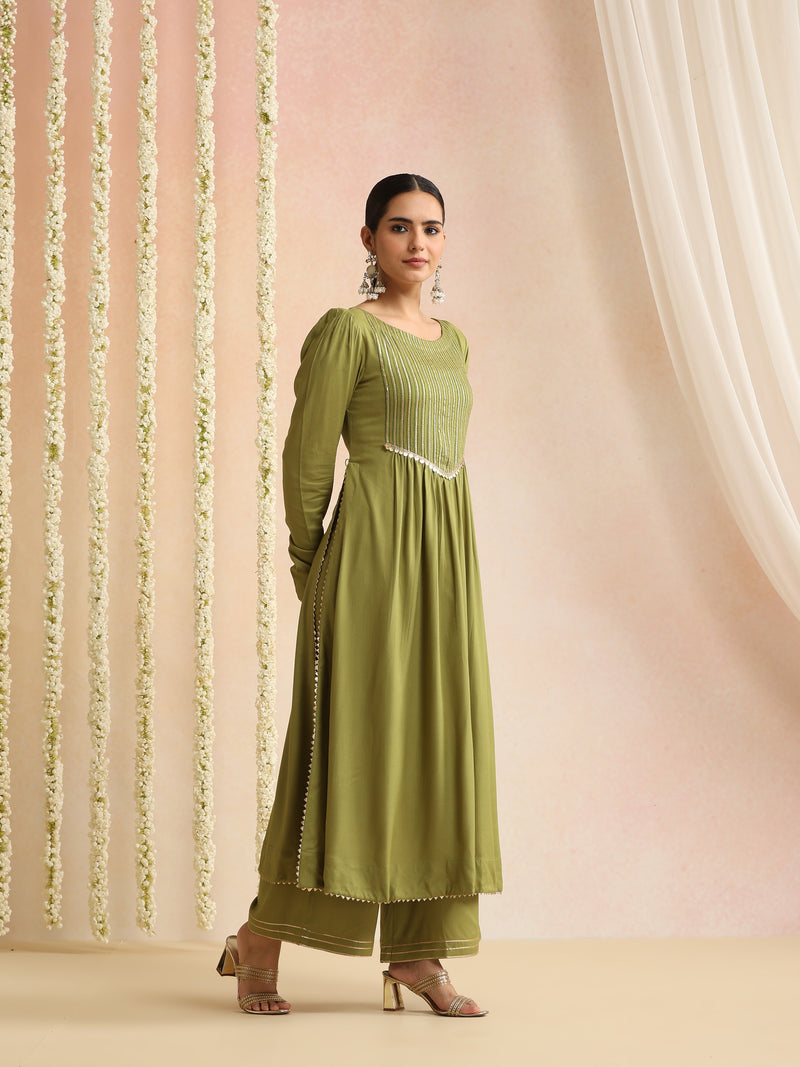 Women Woven Design Self Design Kurta with Palazzos