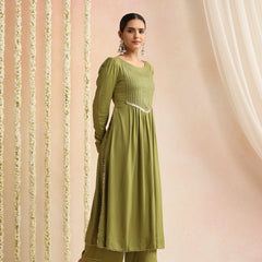 Women Woven Design Self Design Kurta with Palazzos