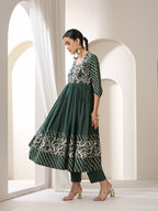 Floral Yoke Design V-Neck Pleated Anarkali Kurta With Palazzos & Dupatta