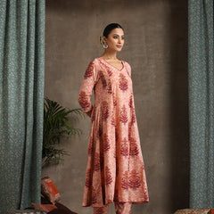 Floral Printed Pure Cotton Anarkali Kurta With Palazzos And Dupatta