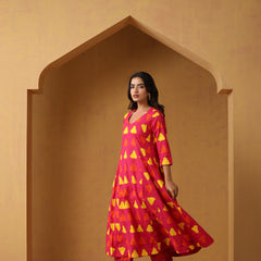 Khushal K Geometric Printed V-Neck Pure Cotton A-Line Kurta set
