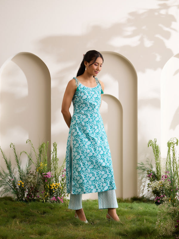 Khushal K Women Cotton Kurta And Palazzo With Dupatta Set - Green