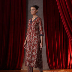 Khushal K Women Cotton kurta and palazzo with dupatta set - Rust