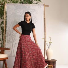 Khushal K Womens Cotton Printed Skirts - Maroon
