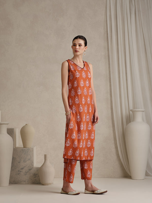 Floral Printed Pure Cotton Straight Kurta With Palazzo And Dupatta