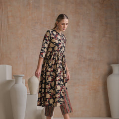 Floral Printed Mandarin Collar Pure Cotton Anarkali Kurta & Palazzos And Dupatta
