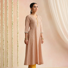Off-White Block Print Kurta Set with Sunshine Yellow Dupatta