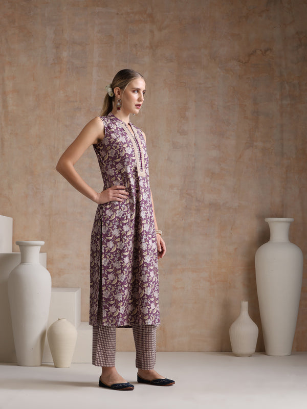 Women Floral Printed Cotton Kurta with Palazzos & Dupatta
