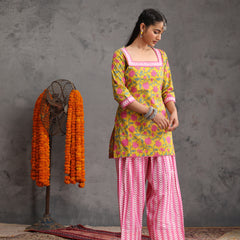 Khushal K Women Cotton Kurta Farsi Salwar Set - Yellow