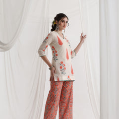 Floral Printed V-Neck Pure Cotton Kurti with Palazzos & Dupatta