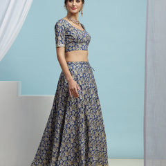Printed V-Neck Ready to Wear Lehenga & Blouse With Dupatta