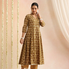 Women Ethnic Motifs Printed Cotton Anarkali Kurta with Palazzos & Dupatta