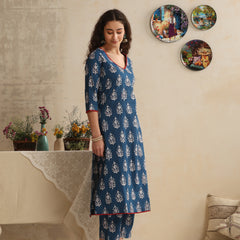 Khushal K Women Floral Printed Regular Pure Cotton Blue Kurta & Palazzo With Dupatta