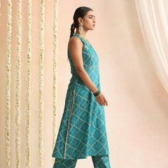 Turquoise & White Bandhani-Style Kurta Set