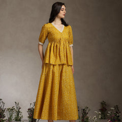 Yellow Printed Co-Ord Set with Lace Detil