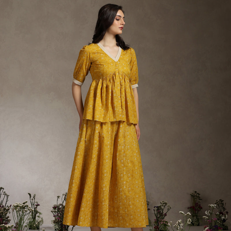 Yellow Printed Co-Ord Set with Lace Detail - Khushal K - Image 5