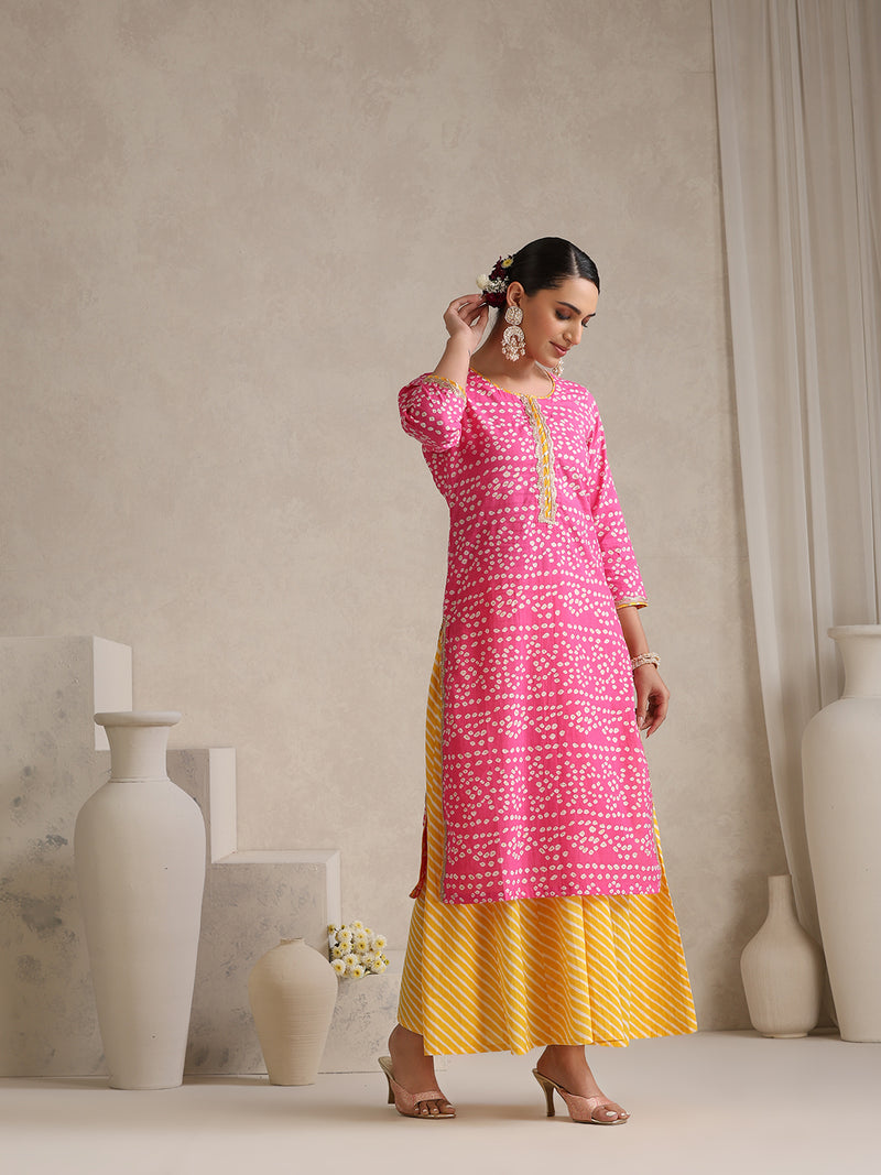 Khushal K  Printed Round Neck Pure Cotton Straight Kurta set