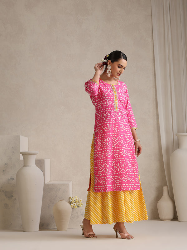 Khushal K  Printed Round Neck Pure Cotton Straight Kurta set