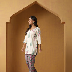 Khushal K Floral Printed V-Neck Pure Cotton Straight Kurta set