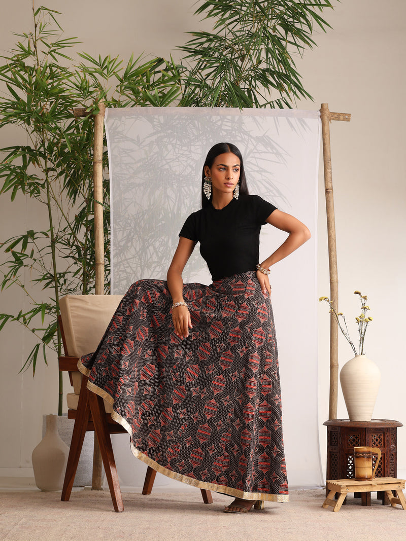 Khushal K Womens Cotton Printed Skirts - Black