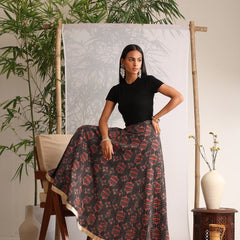 Khushal K Womens Cotton Printed Skirts - Black