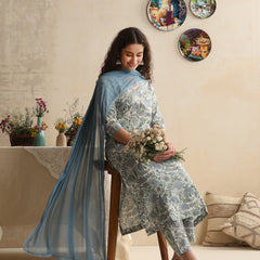 Khushal K Women Floral Printed Regular Pure Cotton Off-White Kurta & Palazzo With Dupatta