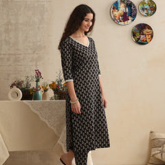 Khushal K Women Floral Printed Regular Pure Cotton Black Kurta & Palazzo With Dupatta
