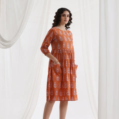 Women Floral Print Knee Lengh A-Line Dress