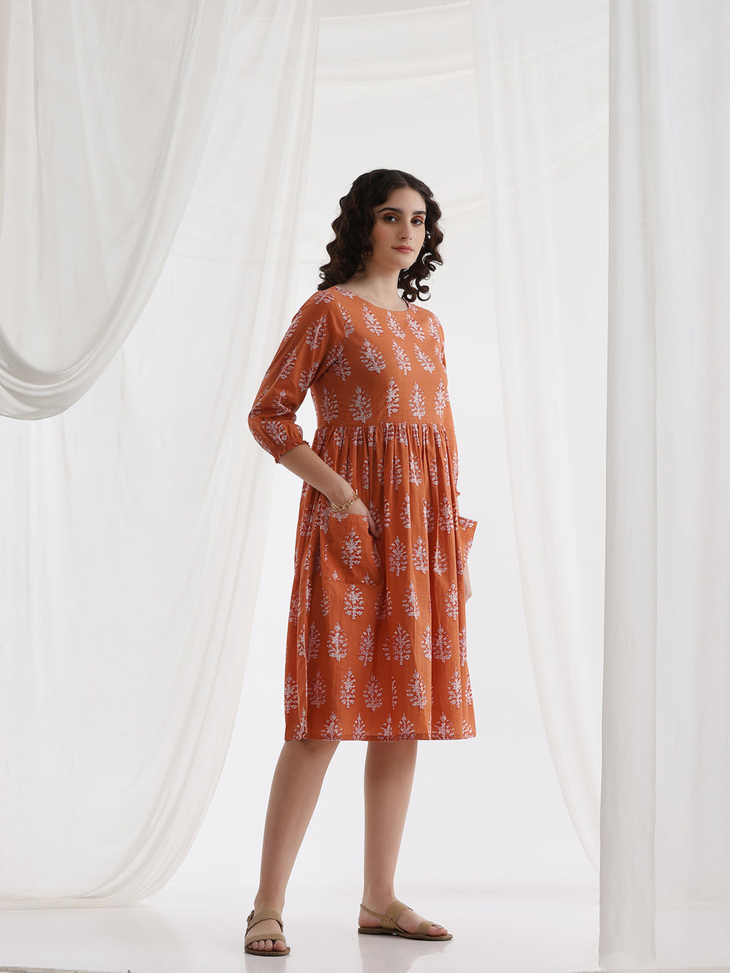 Women Floral Print Knee Lengh A-Line Dress