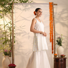 Khushal K Women Cotton Kurta and Sharara With Dupatta Set - White