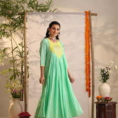 Khushal K Women Cotton Kurta and Palazzo With Dupatta Set - Green