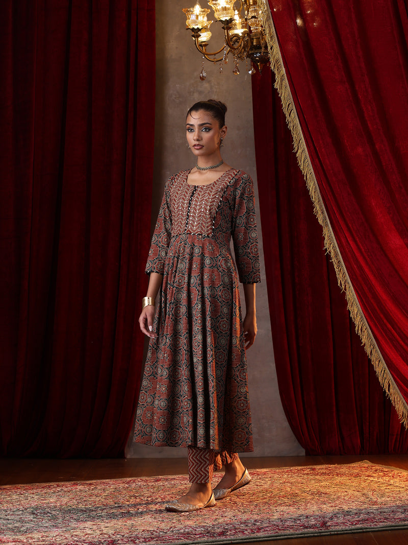 Khushal K Women Cotton kurta and palazzo with dupatta set - Rust