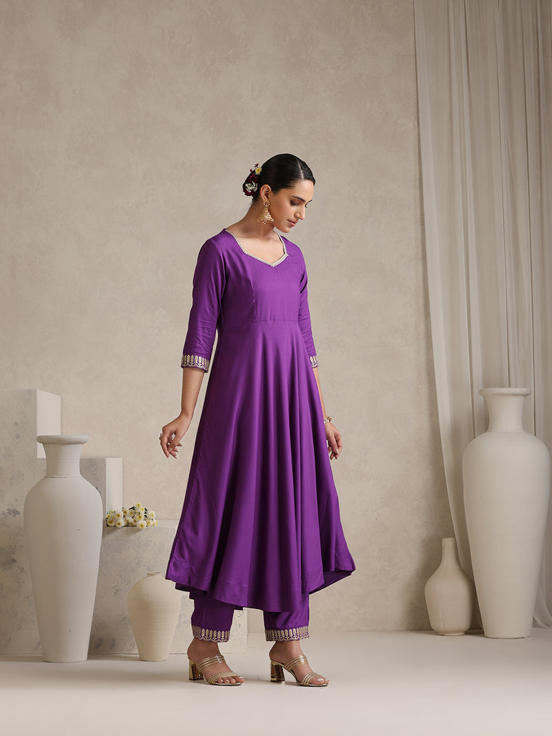 Khushal K Women Purple Anarkali Zari Kurta set