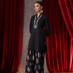 Khushal K Women Cotton kurta and Farsi salwar set - Black